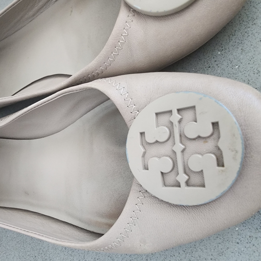 Tory Burch Cream Flats with Embossed Logo